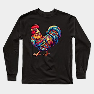 colorful psychedelic rooster Long Sleeve T-Shirt